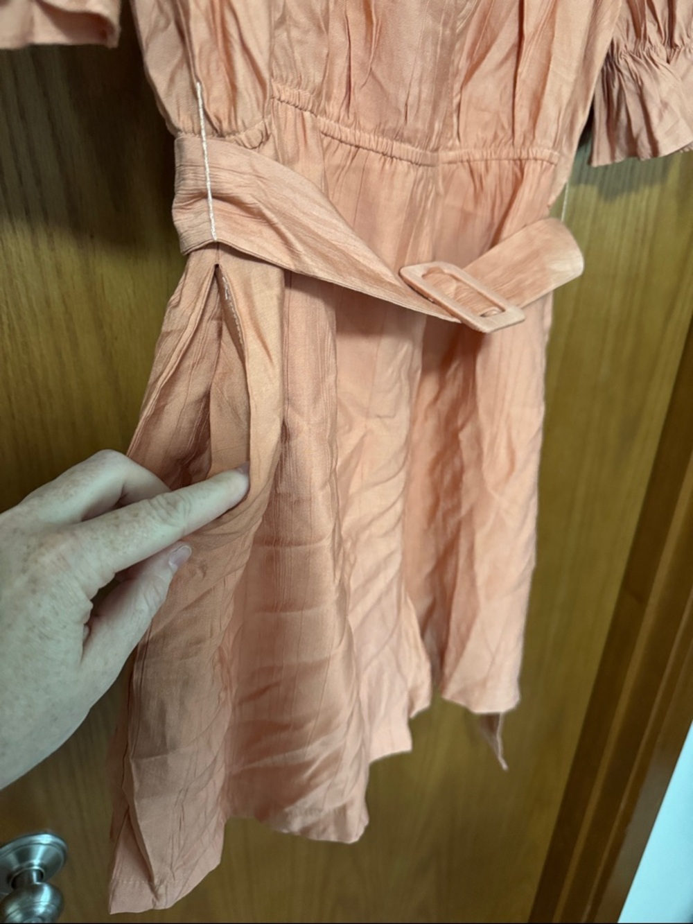 Peach Wrap Romper with Belt - Picture 3 of 6